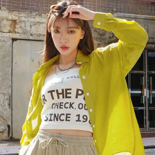 SHEIN シーイン DAZY カジュアル ボタンフロント 平野 ブラウスシャツ シアーシャツ カラーシャツ