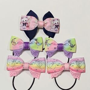 No.416 ハンドメイドヘアゴム セット ねこ柄 月柄 ハート柄