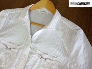  prompt decision * Nara Camicie * Italy made stretch blouse / shirt 3 white / silver beautiful goods! lady's long sleeve *