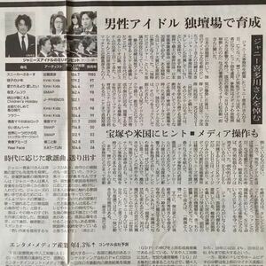 ジャニー喜多川さんを悼む 朝日新聞記事紙面190712 近藤真彦 Kinki Kids SMAP