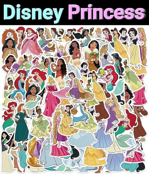 (77)A 50枚セット ディズニー Disney プリンセス Princess 防水 ステッカー シール アニメ