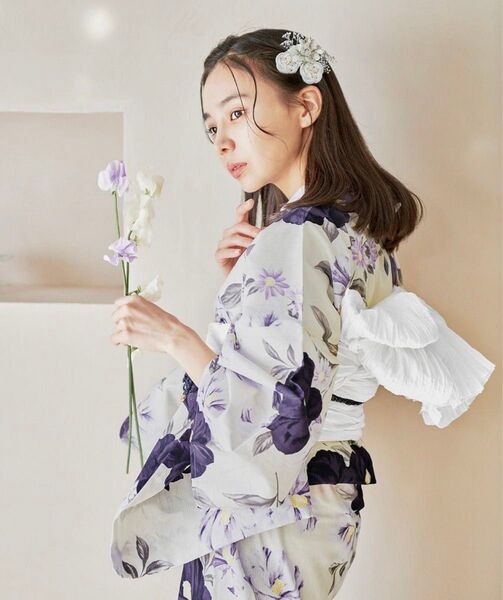 dita 浴衣 京のはんなり椿 花柄 パープル ホワイト 紫 浴衣5点セット