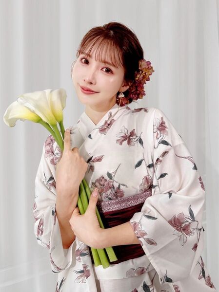 3点セット 2Way花柄セパレート浴衣 レギュラー ピンク レッド 兵児帯 ワンピース 二部式