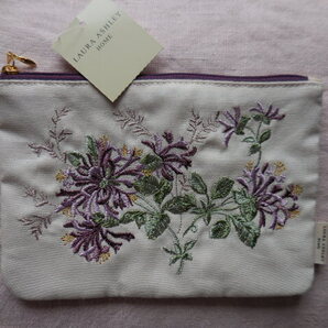 未使用タグ付 ローラアシュレイ 花刺繍 ポーチ LAURA ASHLEY HOME ハニーサックル × チェック @5月限定送料無料