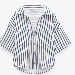 ZARA ショートスリーブ リネンブレンド ストライプ