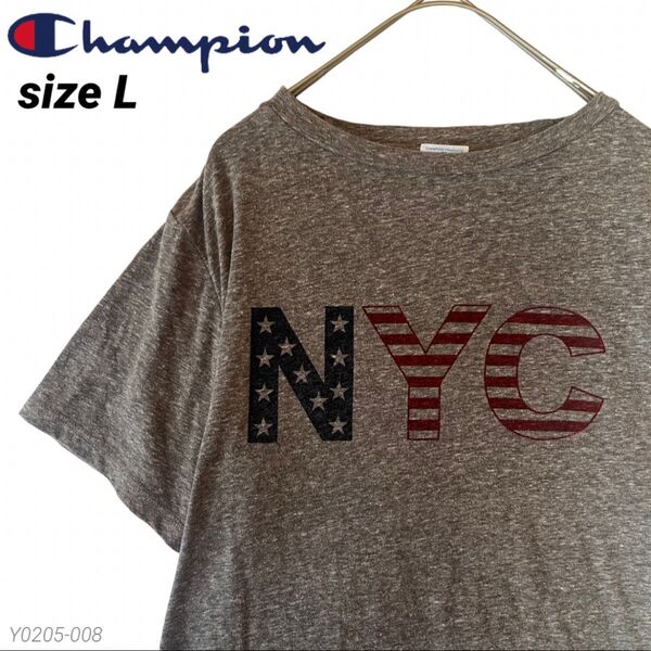 【良品】Champion チャンピオン / 半袖 Tシャツ Lサイズ レディース ロゴ グレー プリント カットソー スポーツ