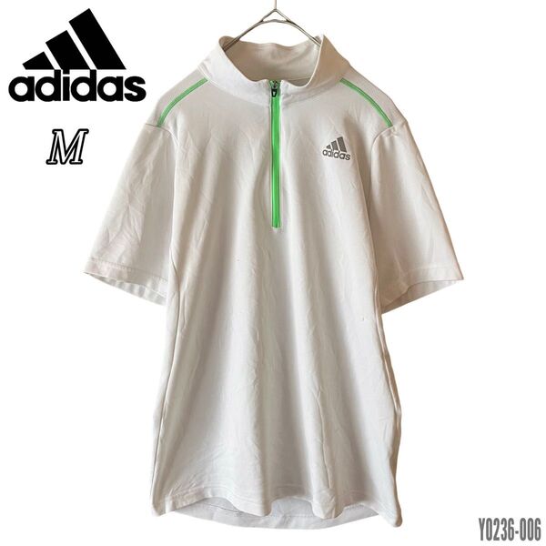【USED】adidas アディダス / 半袖 ハーフジップ シャツ Mサイズ ポロシャツ Tシャツ ロゴプリント スポーツ