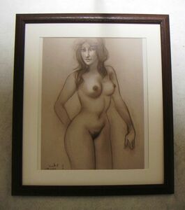 ◆古沢岩美・裸婦素描17・オフセット複製・木製額付・即決◆
