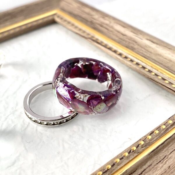 ハンドメイド★レジン リングパープル シェル 12号