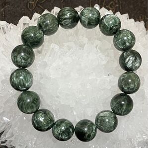 癒し効果 ロシア産 シラーたっぷり高品質セラフィナイトブレスレット 約13mm 内径17cm
