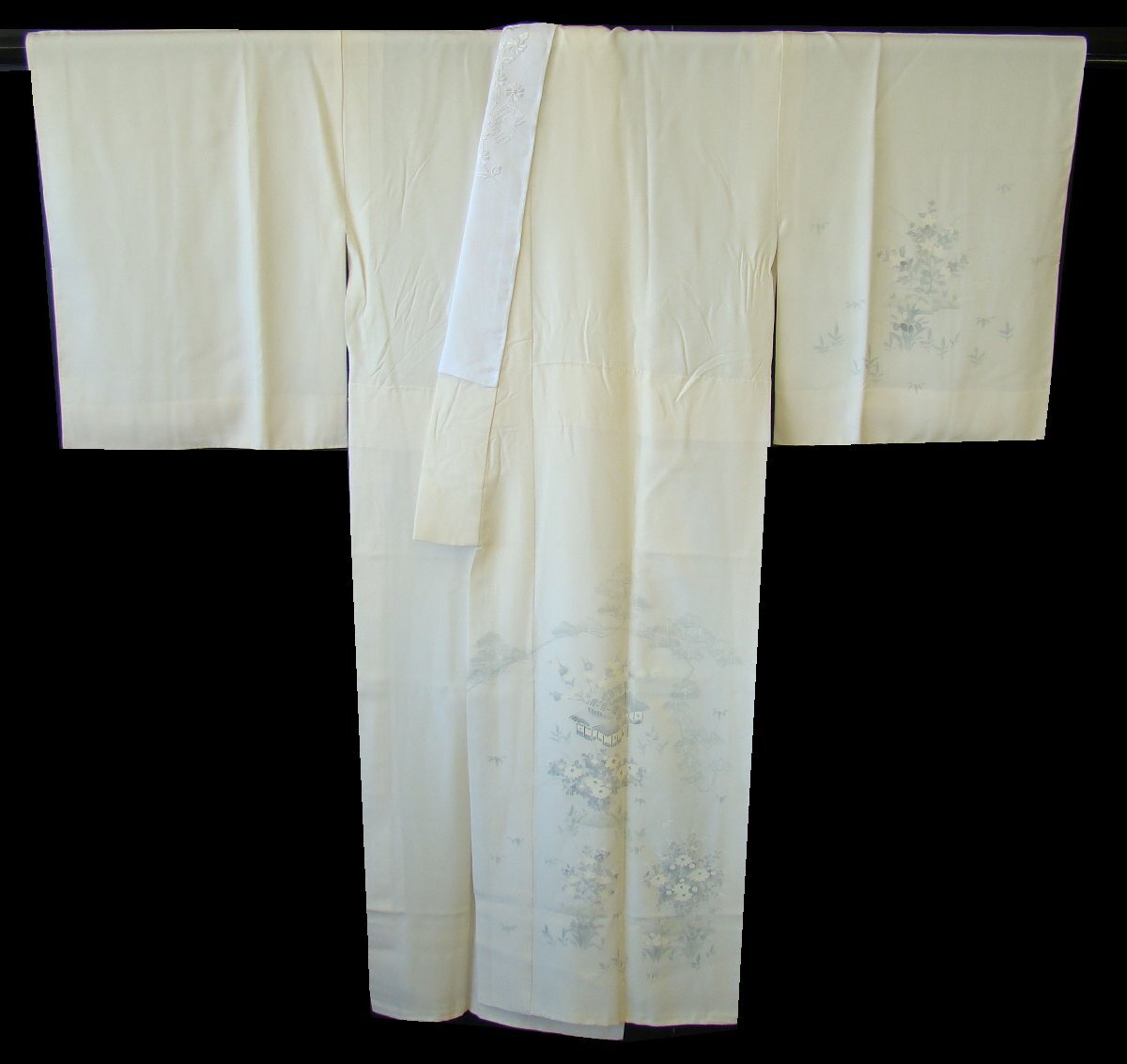 時代屋 美品 裄66.3㎝ 極上 精華 白地 絵羽 長襦袢 総裏地付 正絹 仕立上り 155cm~160cm Js612