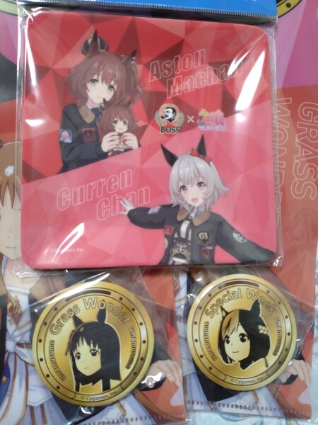 送料込ウマ娘プリティダービー ボス BOSS 缶バッジ プレート スペシャルウィーク グラスワンダー アストンマーチャン カレンチャン