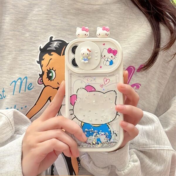 iPhone 13/14/15ケース スマホケース ハローキティ 流紗 白