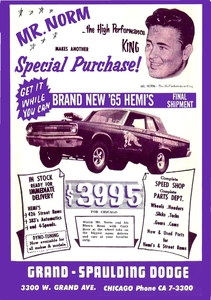 ポスター★Mr. Norm's Grand Spaulding 「1965 Dodge Hemi Coronet A990」WO51★Mopar/Plymouth/ダッジ/プリムス/NHRA/スーパーストック