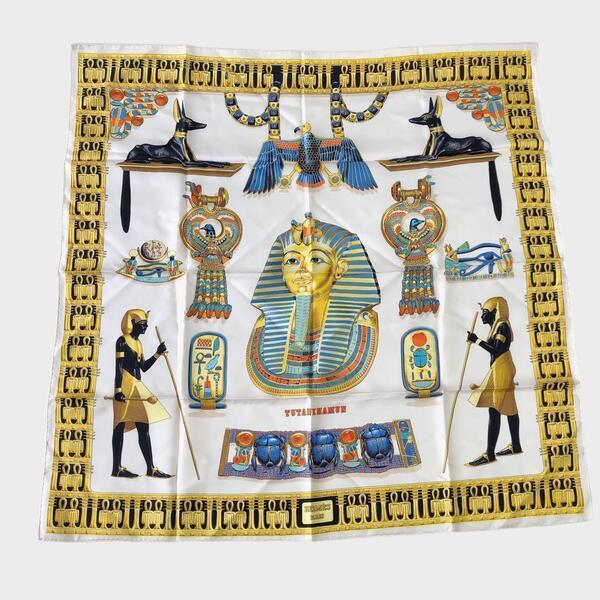 HERMES エルメス)/ カレ90 TUTANKHAMUN ツタンカーメン エジプト スフィンクス ゴールド Silk Scarf 90 シルク Vintage/