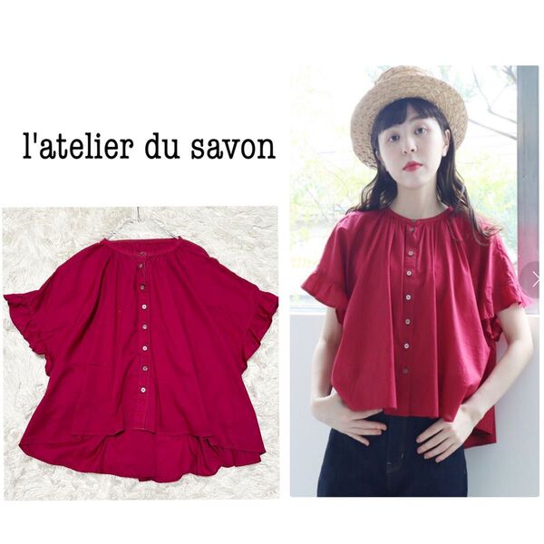 l'atelier du savon C/フリルフレンチスリーブ ブラウス 半袖