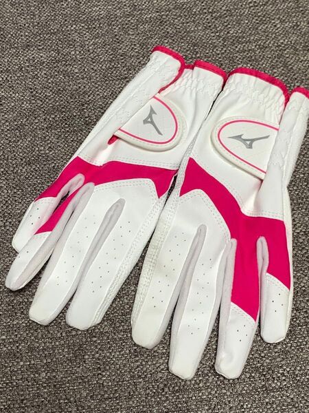 MIZUNOレディースグローブ 両手用 21cm 1組 ホワイト×ピンク