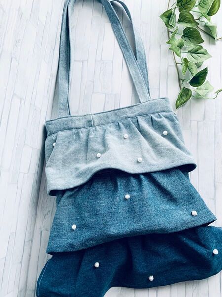 リメイクデニム 肩掛けフリルバッグ ハンドメイド