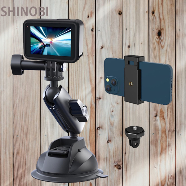 【360度回転対応】GoPro/Insta360/DJI/Osmoカメラ&スマホホルダー 吸盤マウント/車載マウント - アルミ合金製 サクションカップ