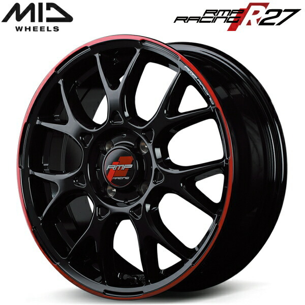 MID RMP RACING R27 1本価格 ブラック/リムレッドライン 5.0J-15インチ 4H100 インセット+45