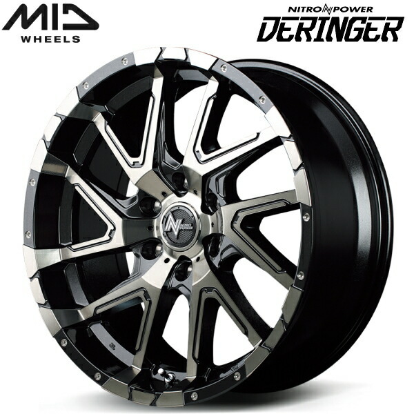 MID NITRO POWER DERINGER 4本Set ブラックメタリックポリッシュ/ブラッククリア/フランジピアスドリルド 6.5-16 6/139.7+38
