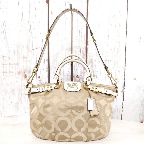 COACH コーチ マディソン オプアート 18650 ハンドバッグ キャンバス ベージュ 肩掛け 肩かけ 2way 人気