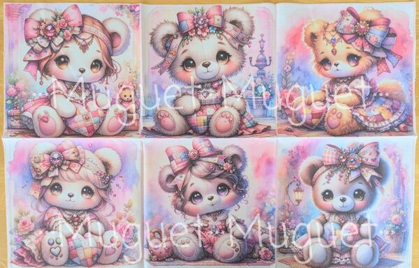 可愛いパネル生地6枚セット-27 ポーチ バッグ 巾着 小物類 ねこ柄 いぬ柄うさぎ柄 少女柄 など