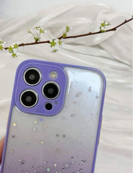 Phone スマホケース 12Pro ラメ パープル アイホン 透明