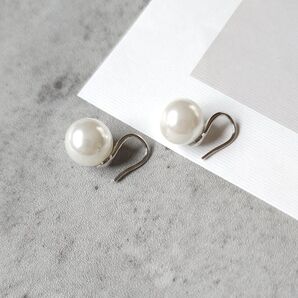 【48】一粒パールフックピアス フックカラーシルバー