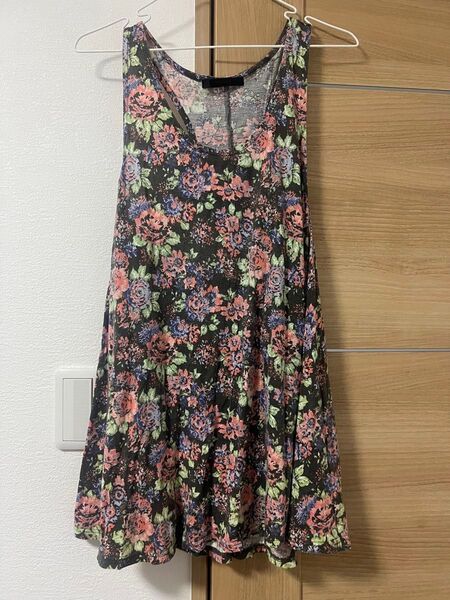 moussy フレアノースリーブ 韓国ファッション 花柄 ノースリーブチュニック ノースリーブワンピース