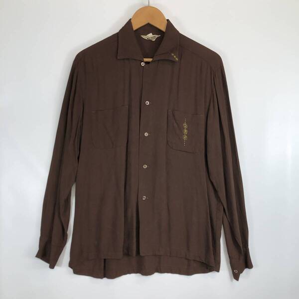 60s Vintage MADE IN CALIFORNIA 長袖ボタンシャツ レーヨン ブラウン Mサイズ