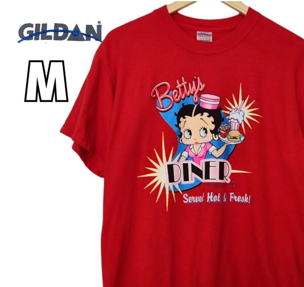 GILDAN Betty Boop ベティーブープ プリントTシャツ レッド 赤 M