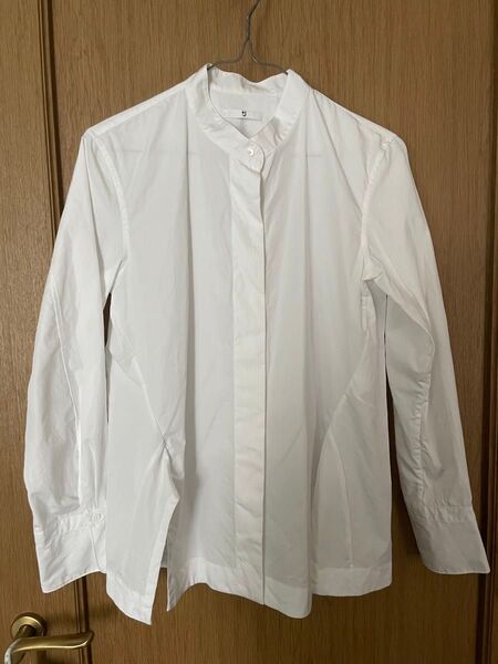 UNIQLO スーピマコットンシャツ S 白 スタンドカラー スリット 長袖