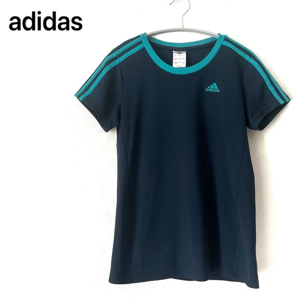 adidas アディダス Tシャツ 半袖 M スポーツウェア ネイビー トップス