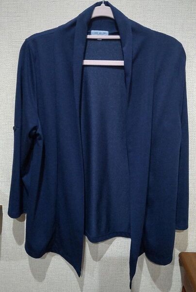 七分袖 トッパーカーディガン ネイビー L すっきりとしたシルエット