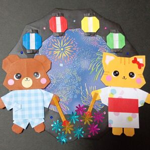 折り紙 壁面飾り 夏 花火リース