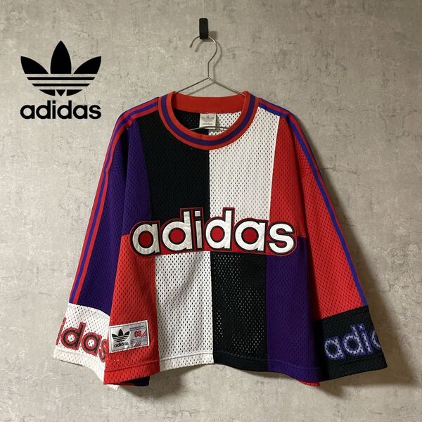 adidas アディダス 90s デサント製 ビンテージ 短丈 メッシュTシャツ