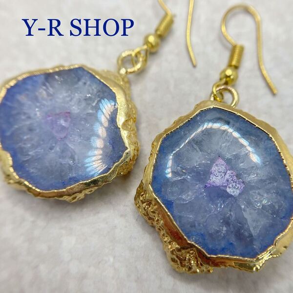 天然石★パープルソーラークォーツのゴールド加工ピアス★レディースゴールドアクセサリーカラーストーンエスニックアジアン雑貨Y-RSHOP