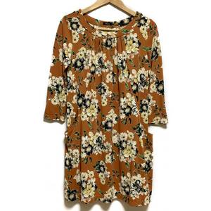 TABASA Tabatha * One-piece tunic antique style floral print Vintage flower gya The - pocket A line light brown group Tabatha e pitch .n