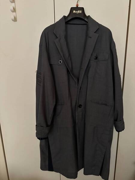 正規店購入SACAI2022-02800Mウールロングコートグレーx紺サイズ1送料無料箱付き