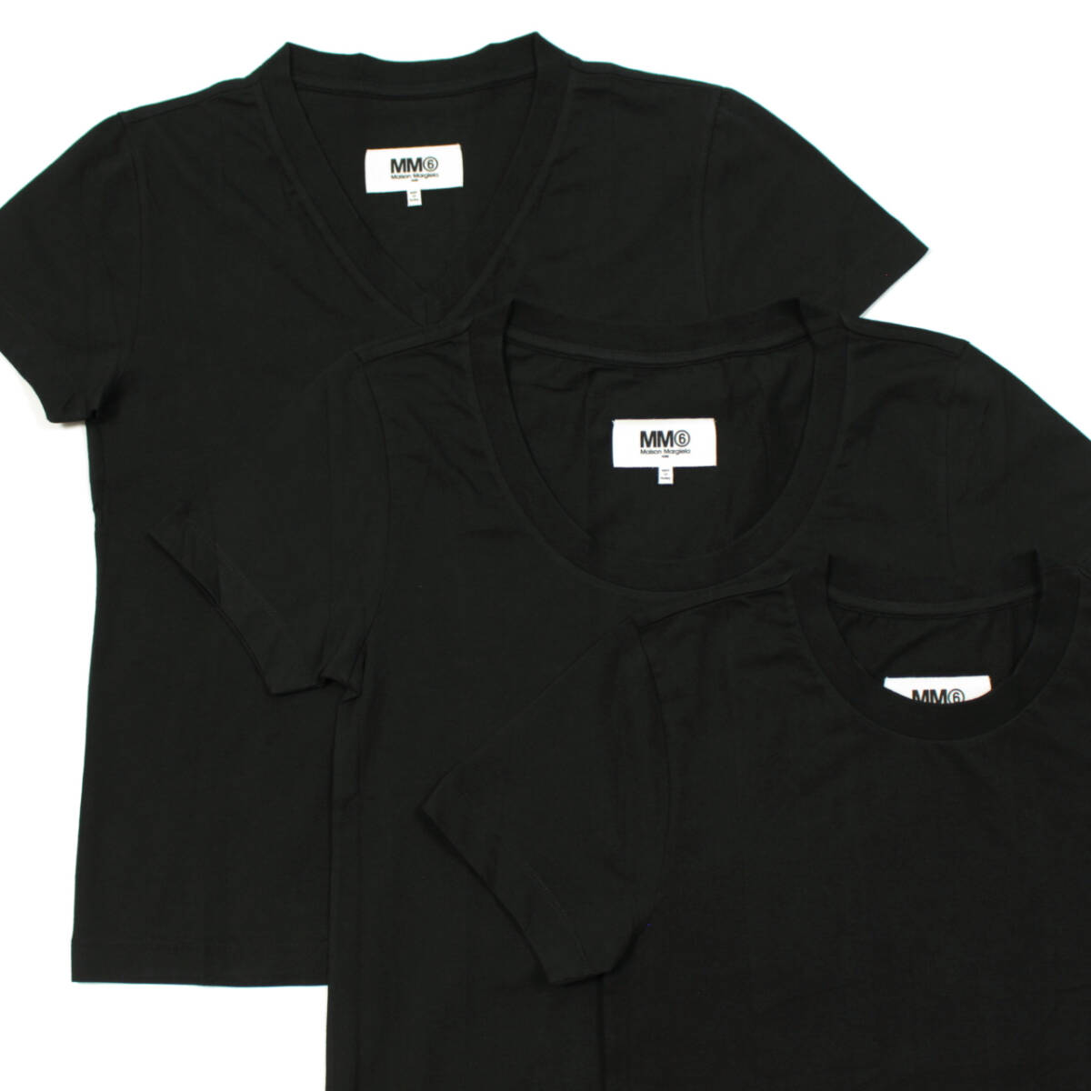 MM6 Maison Margiela 半袖 Tシャツ 3枚セット パックT 1枚でもインナーでも クルーネック / Vネック / Uネック ブラック サイズL MM6 Maison Margiela 半袖 Tシャツ 3枚セット パックT 1枚でもインナーでも クルーネック / Vネック / Uネック ブラック サイズL