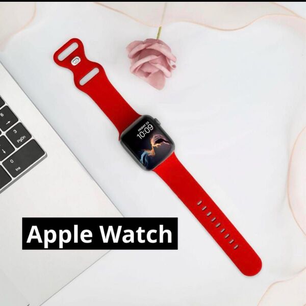 値下げ!Apple Watchアップルウォッチバンドシリコン交換ベルト男女兼用レッド赤 スマートウォッチ Watch
