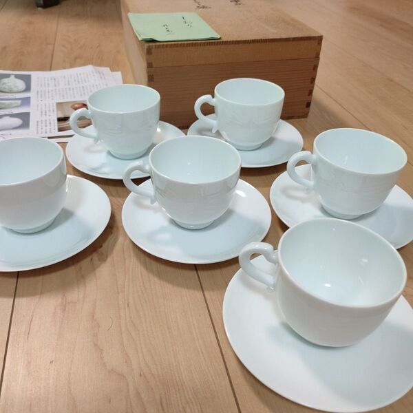 新品未使用 人間国宝 井上萬二作 コーヒー碗皿 6客セット(少々難あり)