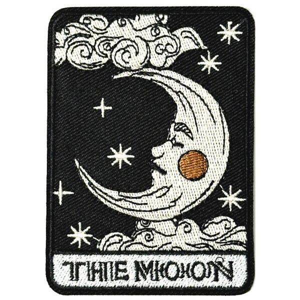 w8488 三日月フェイス タロットカード ワッペン 刺繍アップリケ1枚【童話リメイク 宇宙ハンドメイド アクセサリーパーツ素材】蒸気猫パーツ