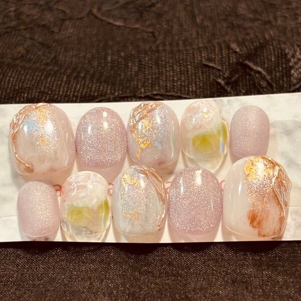 ジェルネイルチップ ラメ 花柄 ニュアンス