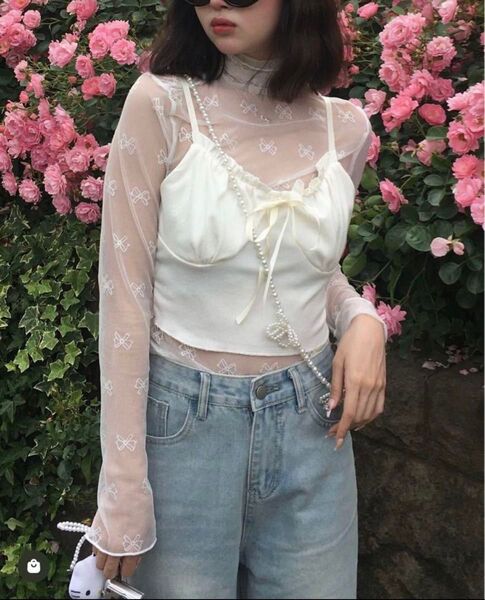 rili シアーリボンシャツ トップス