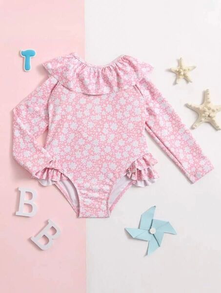 『新品未使用』SHEIN 水着 花柄 ピンク 女の子 80 ママ 長袖 ベビー