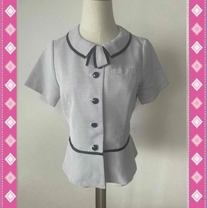 ※Cランク※【中古】SELERY_7号オーバーブラウス/50341/セロリー/ネイビー/ボーダー柄/かわいいOL会社制服/おしゃれ事務服