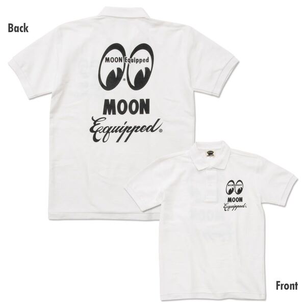 XLサイズ MOON Equipped ポロシャツ mooneyes ムーンアイズ ホワイト white 白 送料込み ムーン イクイップド ブラック 文字 筆記体