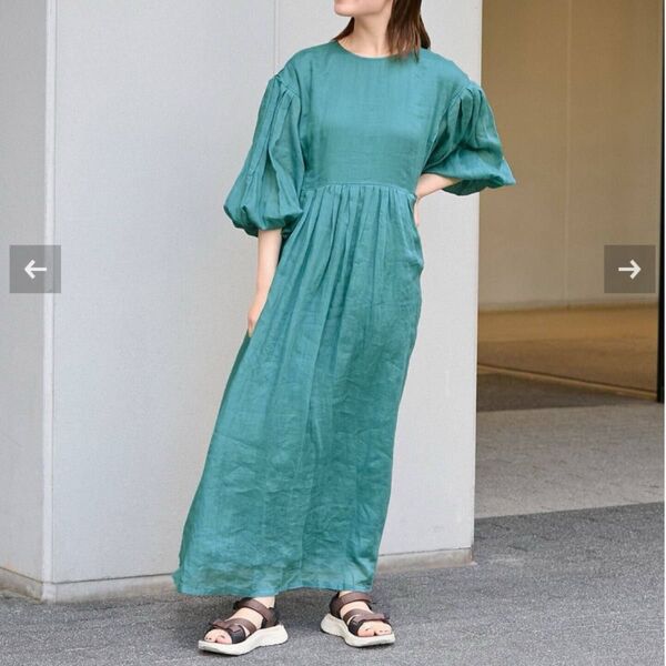 タグ付き IENAラミー ボリュームスリーブワンピース